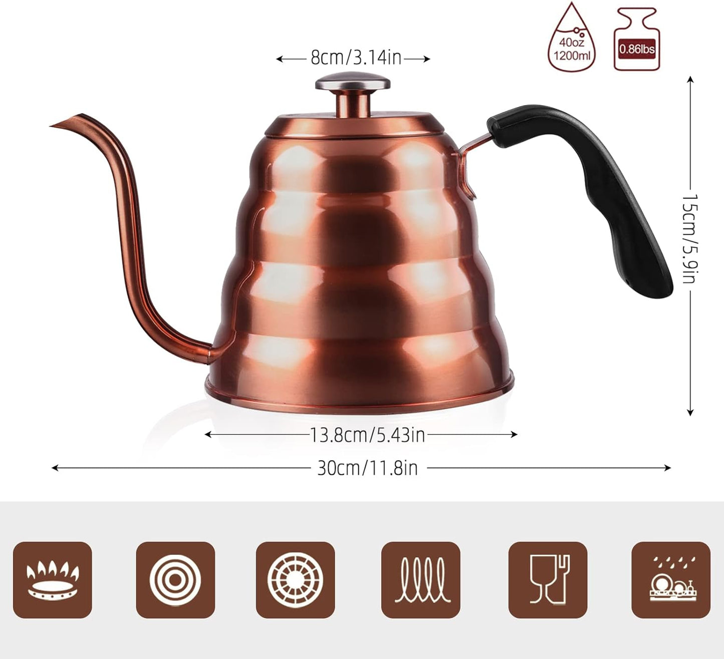 Lexa Schwanenhals-Wasserkocher mit integriertem Thermometer (1200 ml)