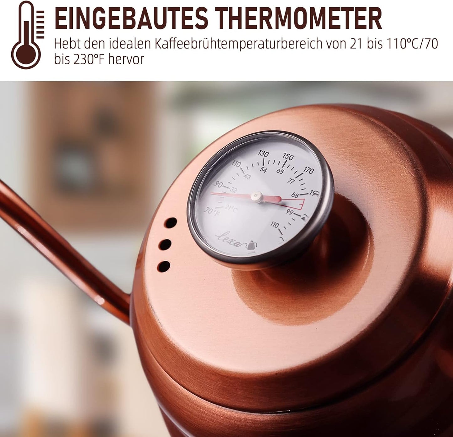 Lexa Schwanenhals-Wasserkocher mit integriertem Thermometer (1200 ml)
