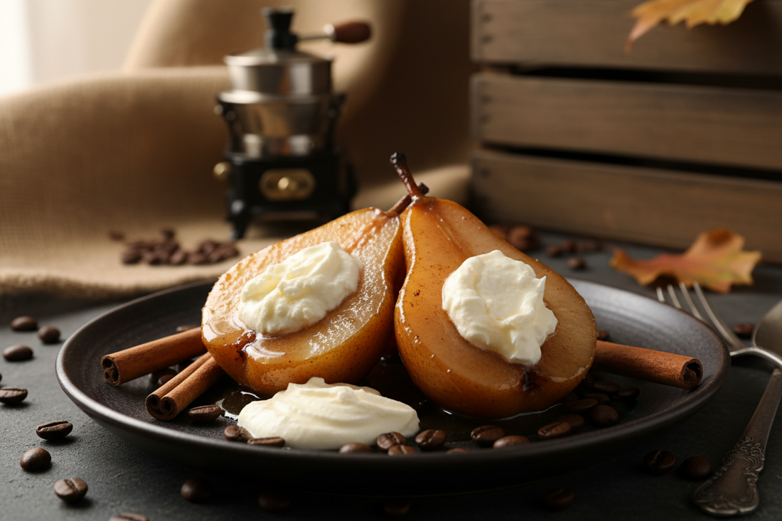Peras al café con canela y mascarpone: un postre sencillo con aroma de otoño